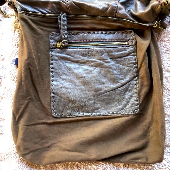 49 square miles Gray messenger bag with purple stitching and detachable strap - Picture 9 of 11